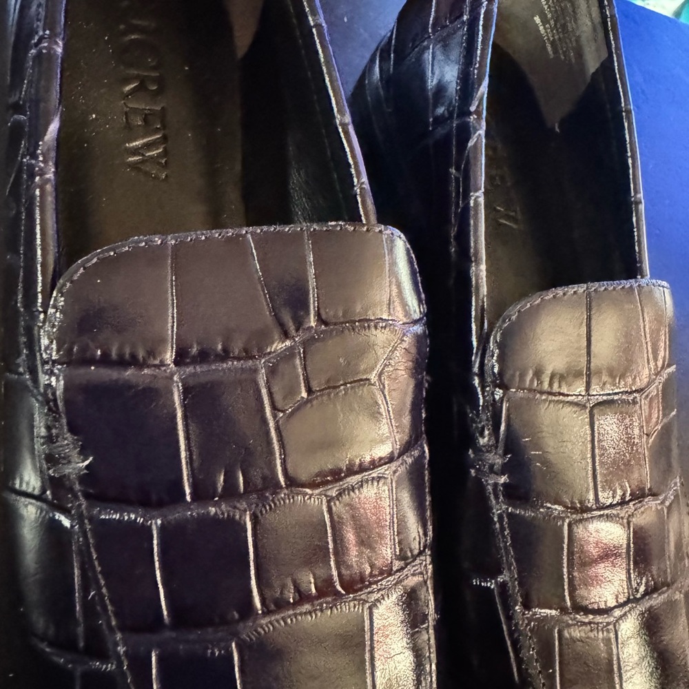 J. Crew Dark Brown Embossed Loafers